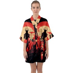 Demon Halloween Half Sleeve Satin Kimono 