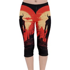 Demon Halloween Velvet Capri Leggings 