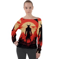 Demon Halloween Off Shoulder Long Sleeve Velour Top