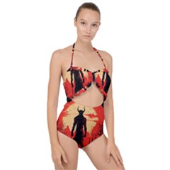 Demon Halloween Scallop Top Cut Out Swimsuit