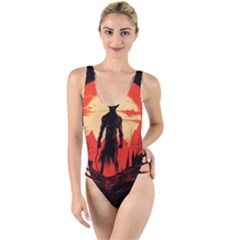 Demon Halloween High Leg Strappy Swimsuit by Simbadda