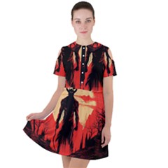 Demon Halloween Short Sleeve Shoulder Cut Out Dress 