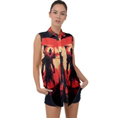 Demon Halloween Sleeveless Chiffon Button Shirt