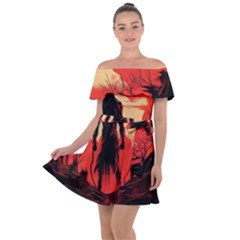 Demon Halloween Off Shoulder Velour Dress