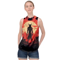 Demon Halloween High Neck Satin Top