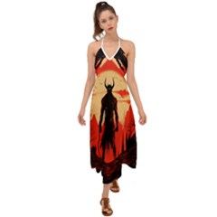 Demon Halloween Halter Tie Back Dress 