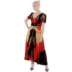 Demon Halloween Button Up Short Sleeve Maxi Dress