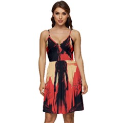 Demon Halloween V-Neck Pocket Summer Dress 