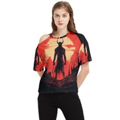 Demon Halloween One Shoulder Cut Out Tee