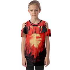 Demon Halloween Fold Over Open Sleeve Top