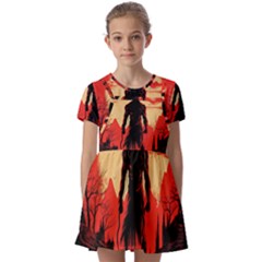 Demon Halloween Kids  Short Sleeve Pinafore Style Dress