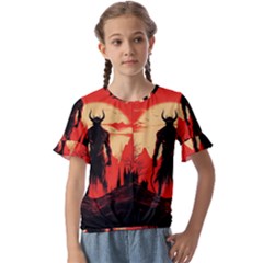 Demon Halloween Kids  Cuff Sleeve Scrunch Bottom Tee