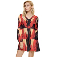 Demon Halloween Tiered Long Sleeve Mini Dress