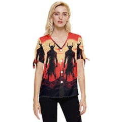 Demon Halloween Bow Sleeve Button Up Top