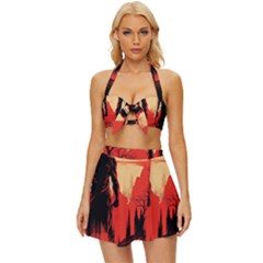 Demon Halloween Vintage Style Bikini Top and Skirt Set 