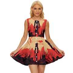Demon Halloween Sleeveless Button Up Dress