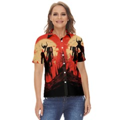 Demon Halloween Women s Short Sleeve Double Pocket Shirt