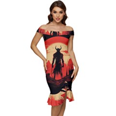 Demon Halloween Off Shoulder Ruffle Split Hem Bodycon Dress