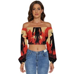 Demon Halloween Long Sleeve Crinkled Weave Crop Top