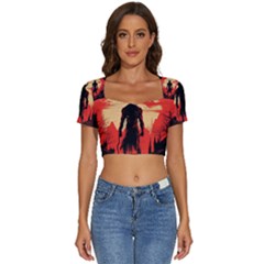 Demon Halloween Short Sleeve Square Neckline Crop Top 