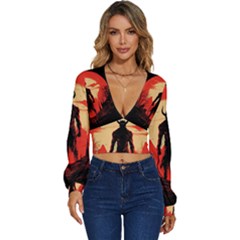 Demon Halloween Long Sleeve Deep-V Velour Top