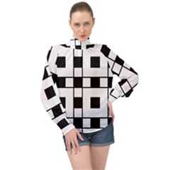 Black And White Pattern High Neck Long Sleeve Chiffon Top by Amaryn4rt