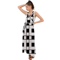 Black And White Pattern V-neck Chiffon Maxi Dress