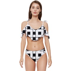 Black And White Pattern Ruffle Edge Tie Up Bikini Set	 by Amaryn4rt