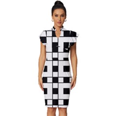 Black And White Pattern Vintage Frill Sleeve V-neck Bodycon Dress by Amaryn4rt