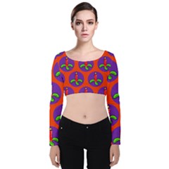 Christmas Candles Seamless Pattern Velvet Long Sleeve Crop Top by Amaryn4rt