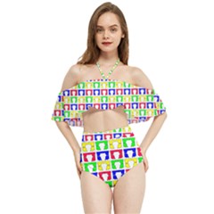 Colorful Curtains Seamless Pattern Halter Flowy Bikini Set  by Amaryn4rt