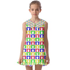Colorful Curtains Seamless Pattern Kids  Pilgrim Collar Ruffle Hem Dress by Amaryn4rt