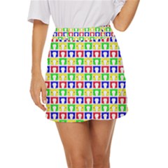 Colorful Curtains Seamless Pattern Mini Front Wrap Skirt