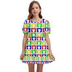 Colorful Curtains Seamless Pattern Kids  Short Sleeve Dolly Dress by Amaryn4rt