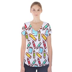 Seamless Pixel Art Pattern Short Sleeve Front Detail Top by Amaryn4rt