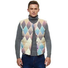 Abstract Colorful Diamond Background Tile Men s Short Button Up Puffer Vest	