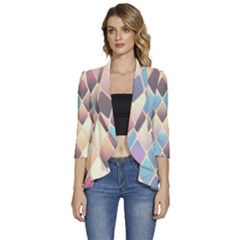 Abstract Colorful Diamond Background Tile Women s 3/4 Sleeve Ruffle Edge Open Front Jacket by Amaryn4rt