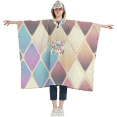 Abstract Colorful Diamond Background Tile Women s Hooded Rain Ponchos