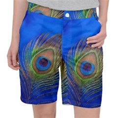 Blue Peacock Feather Women s Pocket Shorts