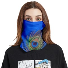 Blue Peacock Feather Face Covering Bandana (two Sides) by Amaryn4rt
