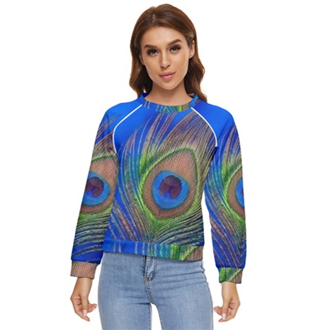 Blue Peacock Feather Women s Long Sleeve Raglan Tee by Amaryn4rt