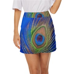 Blue Peacock Feather Mini Front Wrap Skirt
