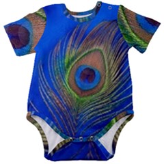 Blue Peacock Feather Baby Short Sleeve Bodysuit by Amaryn4rt