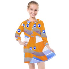 Beach Sea Shell Swimming Kids  Quarter Sleeve Shirt Dress by Amaryn4rt