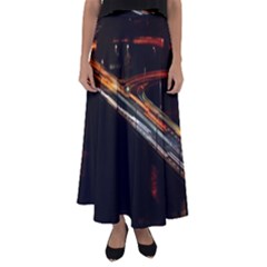 Highway Night Lighthouse Car Fast Flared Maxi Skirt