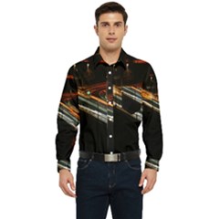 Highway Night Lighthouse Car Fast Men s Long Sleeve Pocket Shirt 