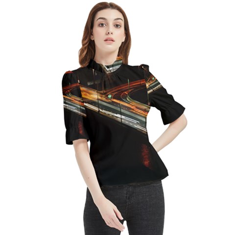 Highway Night Lighthouse Car Fast Frill Neck Blouse by Amaryn4rt