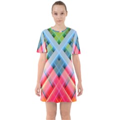 Graphics Colorful Colors Wallpaper Graphic Design Sixties Short Sleeve Mini Dress