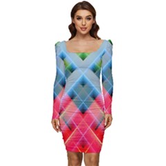 Graphics Colorful Colors Wallpaper Graphic Design Women Long Sleeve Ruched Stretch Jersey Dress