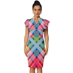 Graphics Colorful Colors Wallpaper Graphic Design Vintage Frill Sleeve V-Neck Bodycon Dress